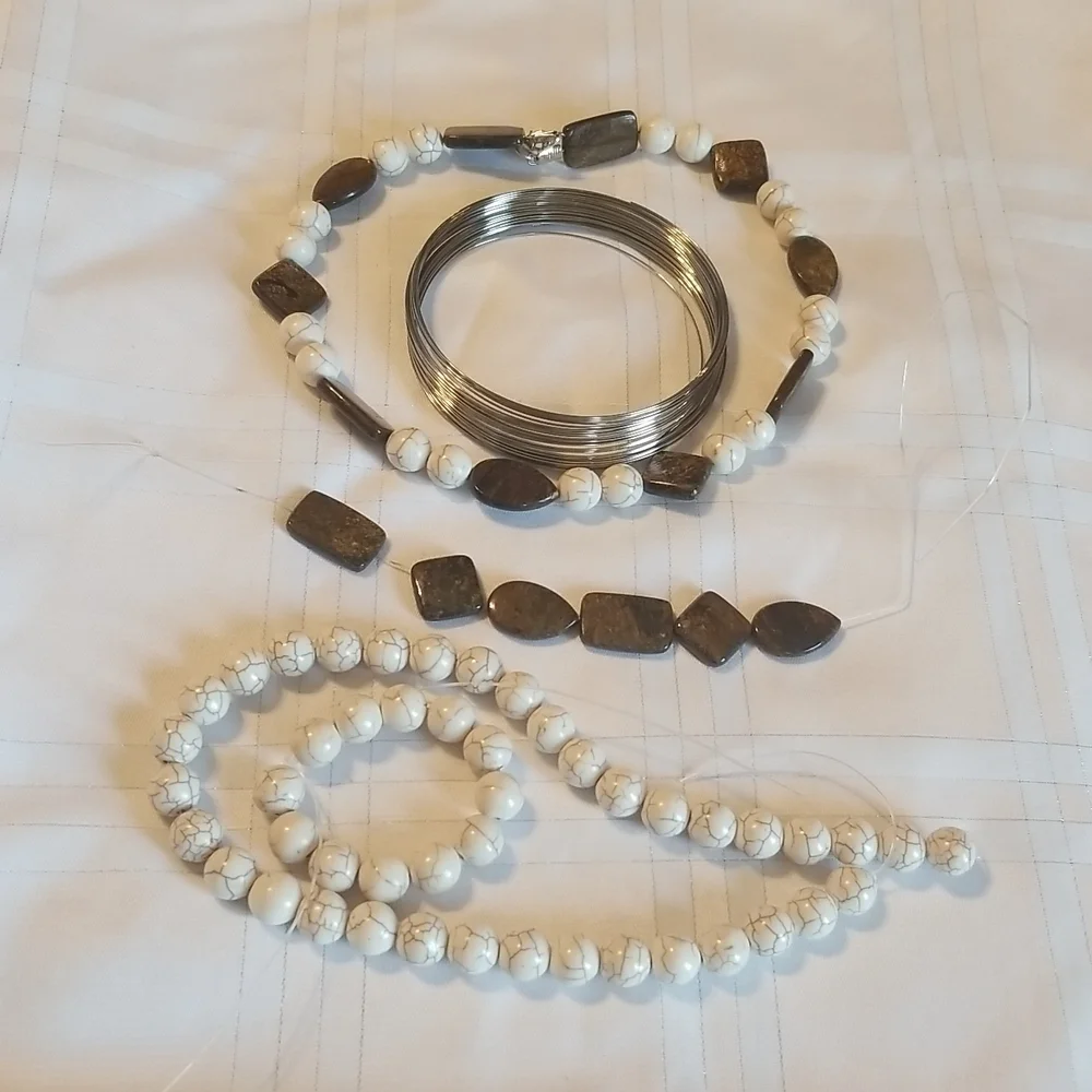 Bronzite, Magnesite and Memory Wire for necklace.  Jewelry making items #20 - Picture 3 of 4